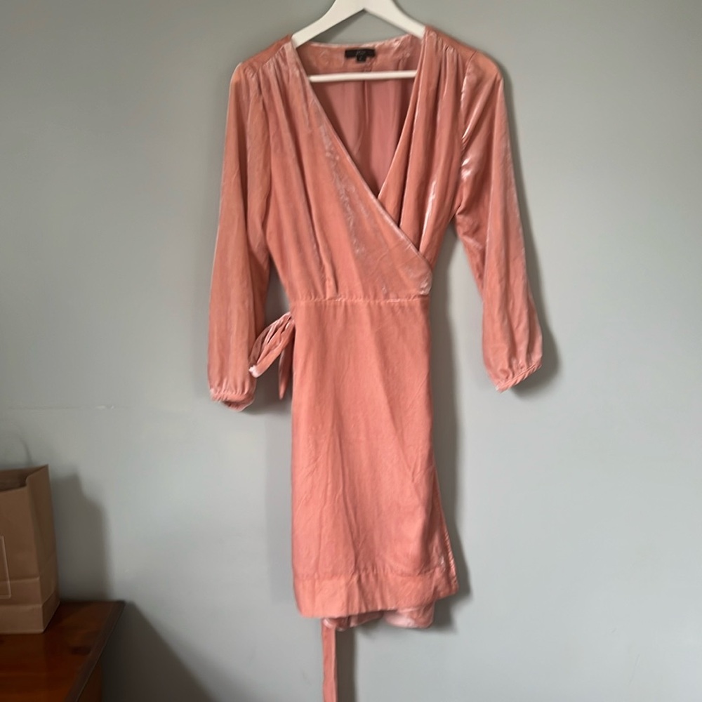 Salmon velvet wrap dress